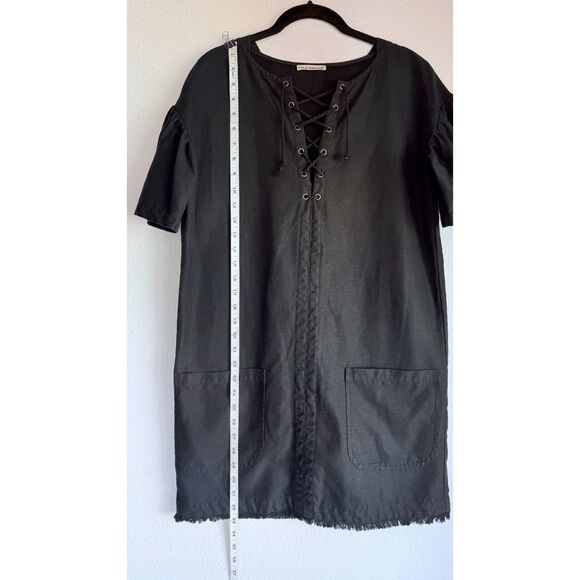 NWOT Ulla Johnson Marcelle Lace Up Cotton-Linen Shift Dress in Jet Black Sz 0 - Picture 8 of 11